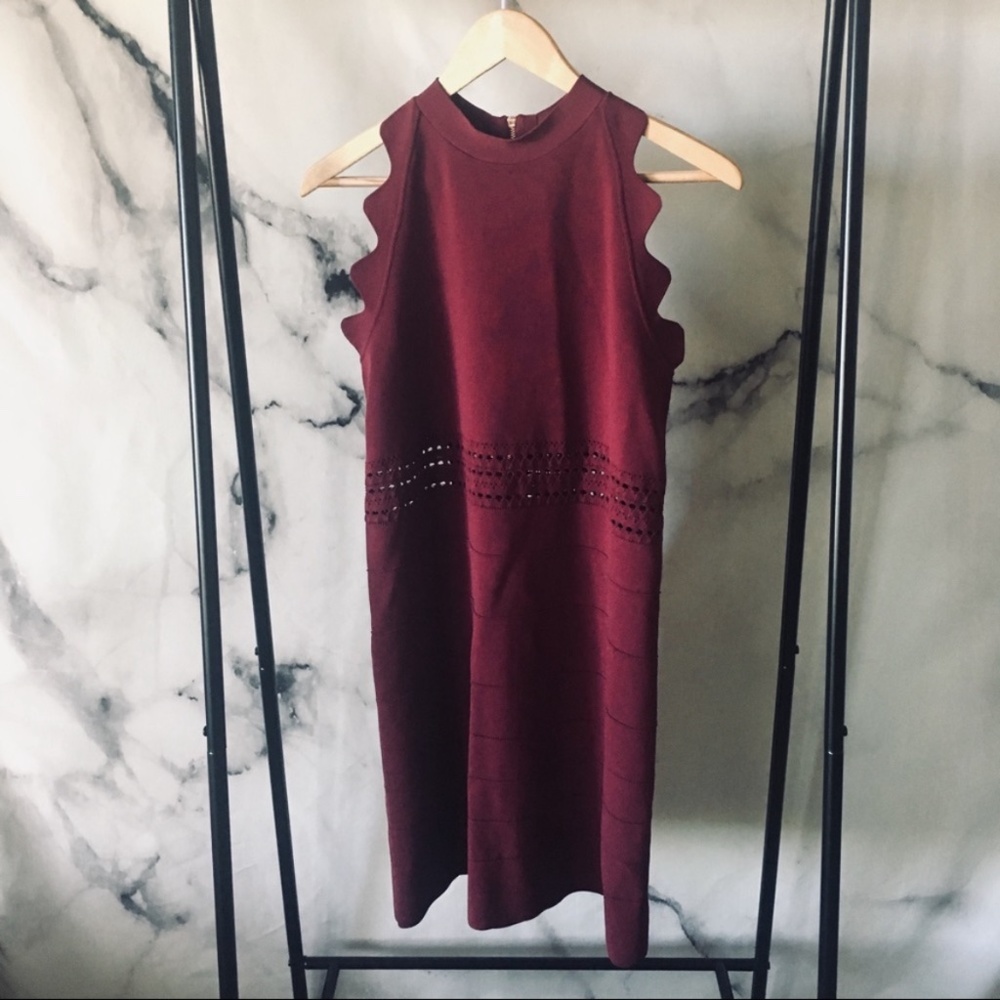Ted Baker Maroon Scalloped Shift Dress Ted size3